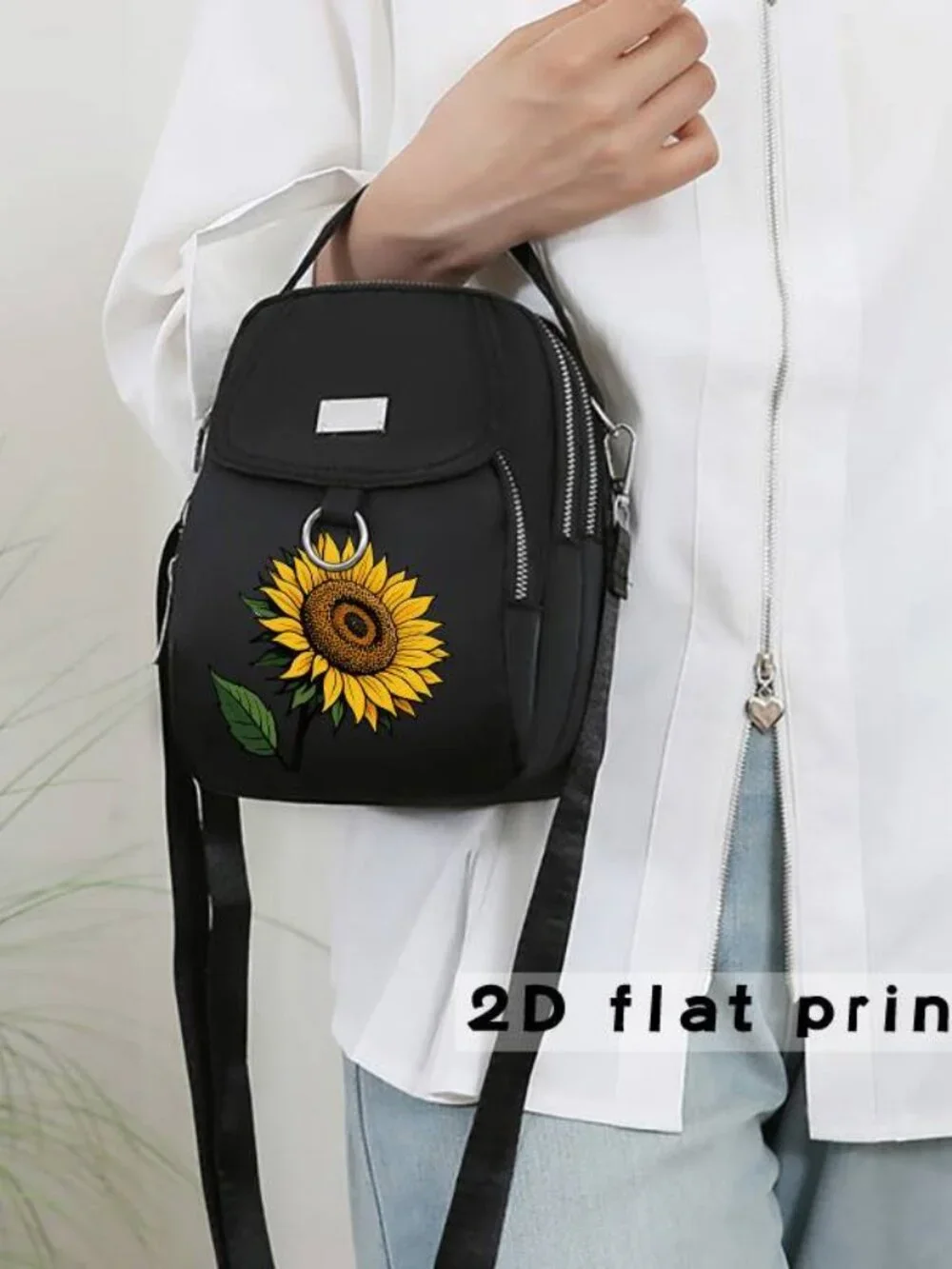 Lightweight Commuter Messenger Bag with Sunflower Pattern